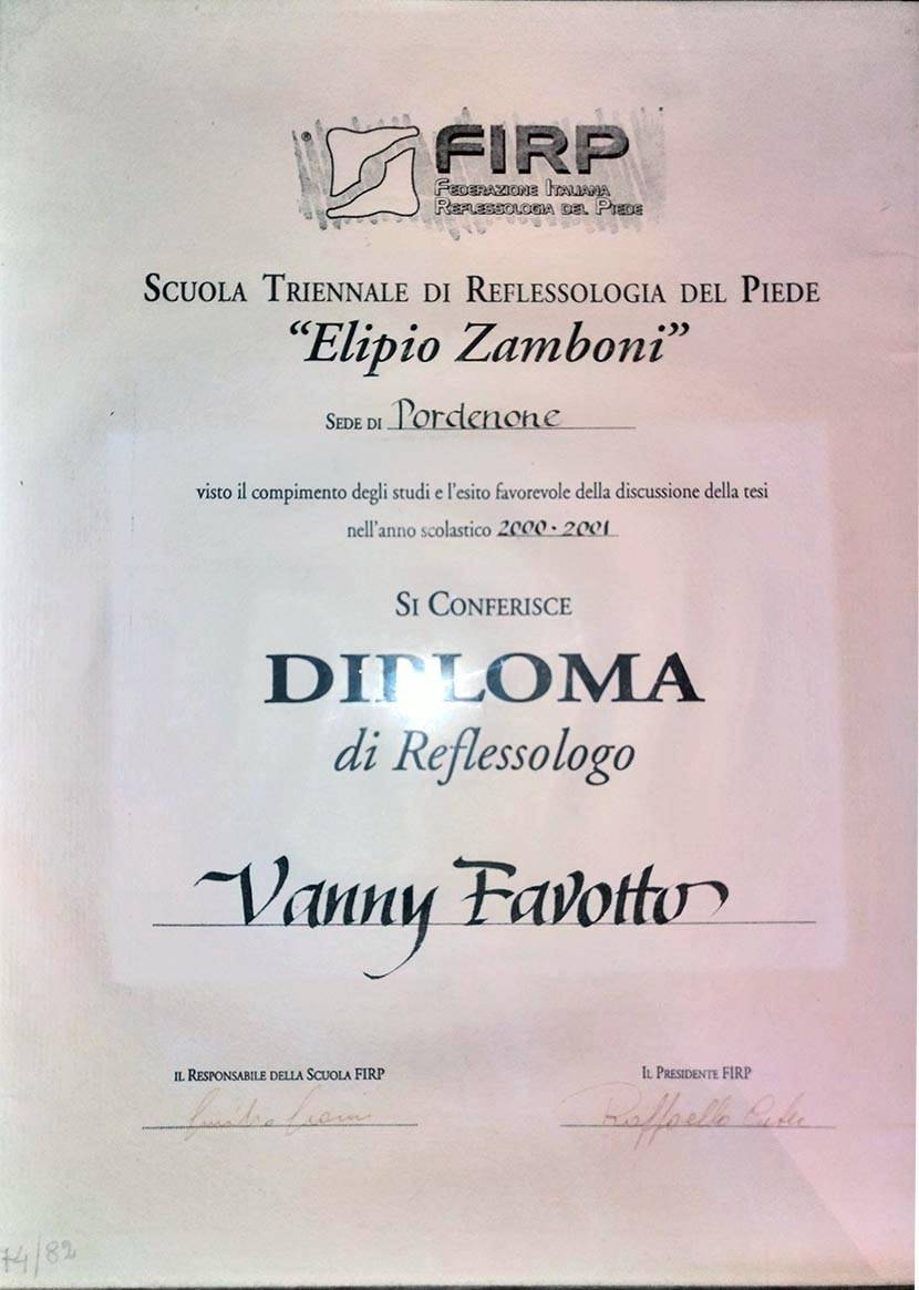 Vanni Favotto Diploma Riflessologo