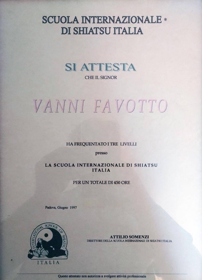 Vanni Favotto Diploma Shiatsu